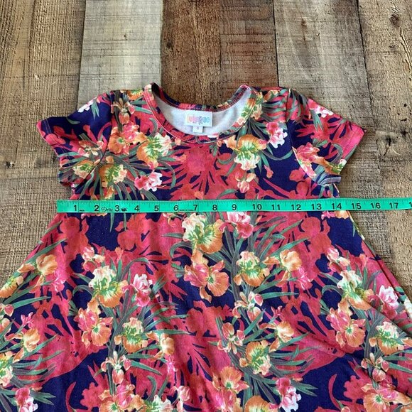 Lularoe Girls Size 6 Pink Hawaiian Floral Print Short Sleeve Knee Length Drees - Picture 2 of 9